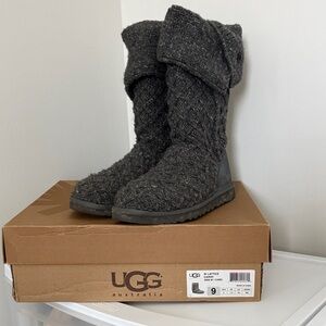 UGG Charcoal Knit Fold-Over Mid-Calf Boots